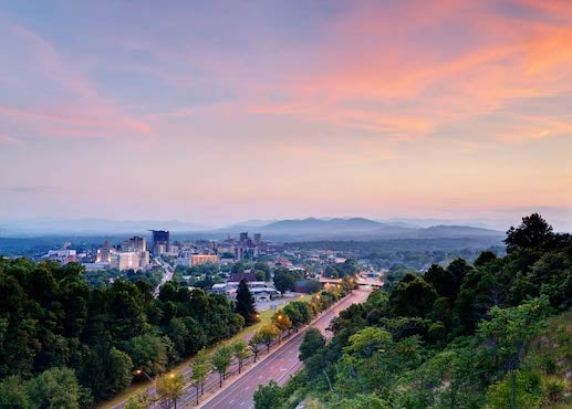 Road through Asheville in Summer