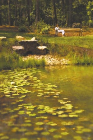 woman enjoying Crescent Park pond 