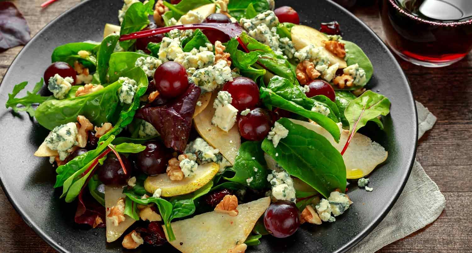 fresh salad and wine