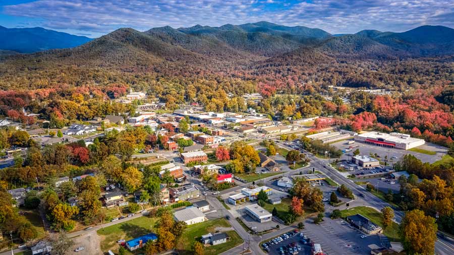 Asheville in Autumn from the air